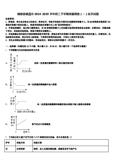 福建省福清市2024-2025学年初三下学期质量调查(一)化学试题含解析