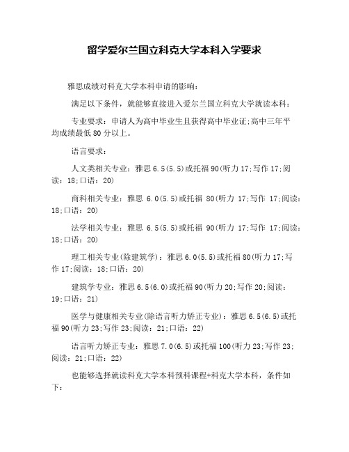 留学爱尔兰国立科克大学本科入学要求