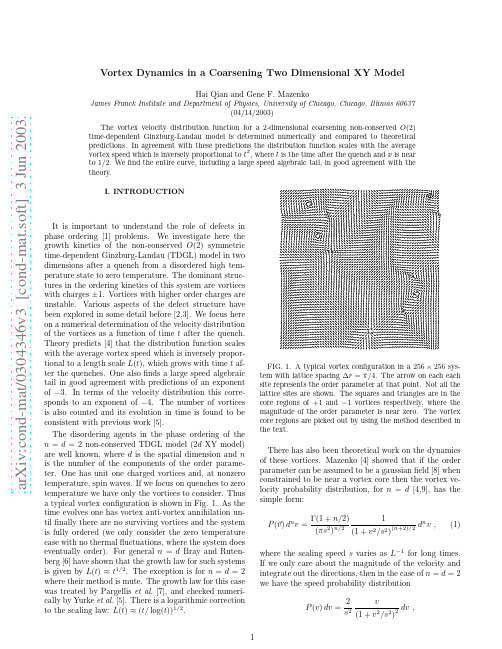 Vortex Dynamics in a Coarsening Two Dimensional XY Model