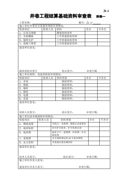 井巷工程结算资料审查表