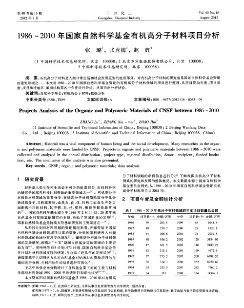 1986～2010年国家自然科学基金有机高分子材料项目分析