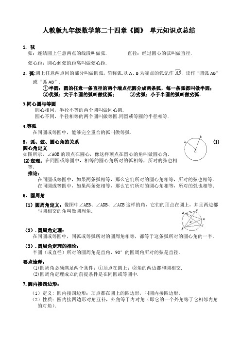 人教版九年级数学第二十四章《圆》单元知识点总结