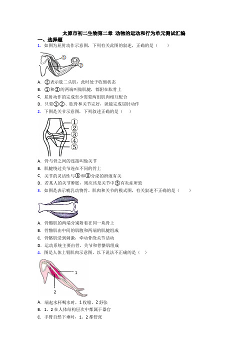 太原市初二生物第二章 动物的运动和行为单元测试汇编