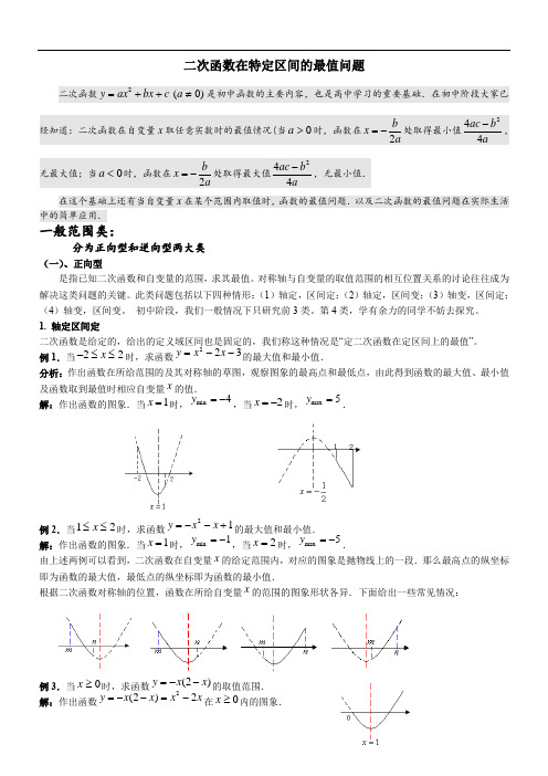 二次函数特定区间的最值问题