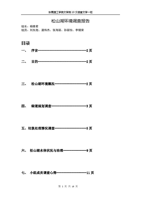 松山湖环境调查报告