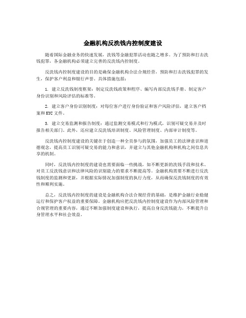 金融机构反洗钱内控制度建设