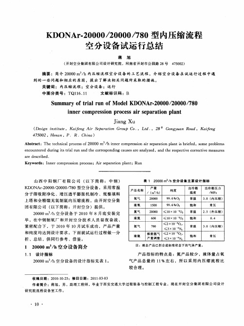 KDONAr-20000／20000／780型内压缩流程空分设备试运行总结