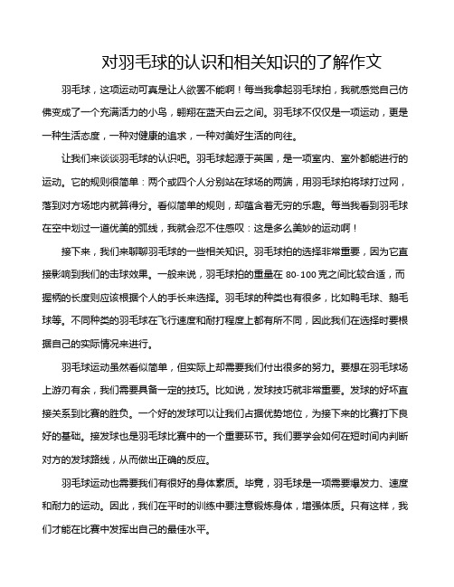 对羽毛球的认识和相关知识的了解作文