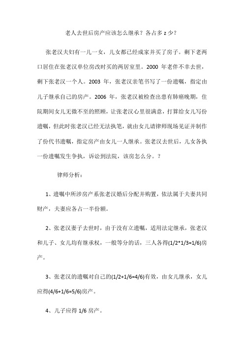 老人去世后房产应该怎么继承各占多少