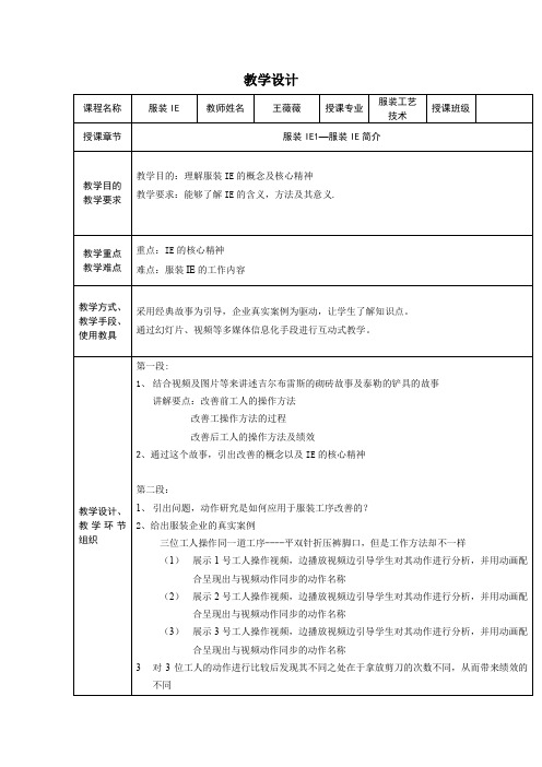 纺织服装学院信息化资源服装IE1-教学设计