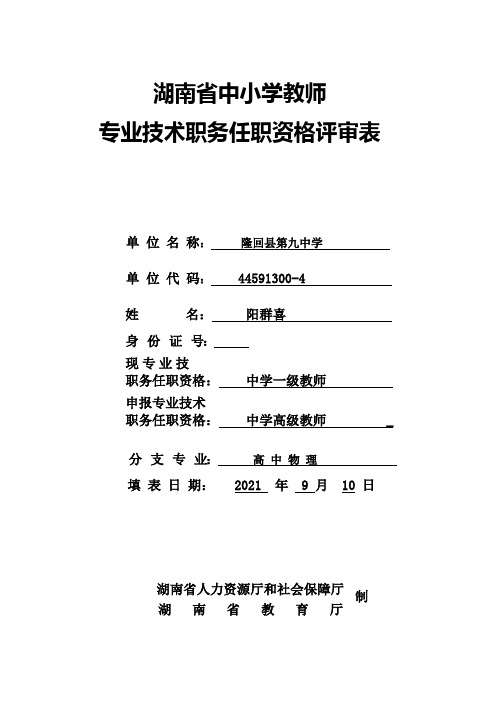 (wd)湖南省中小学教师技术职务任职资格评审表