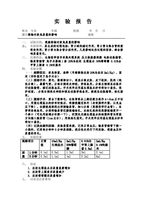 药物对家兔尿量的影响