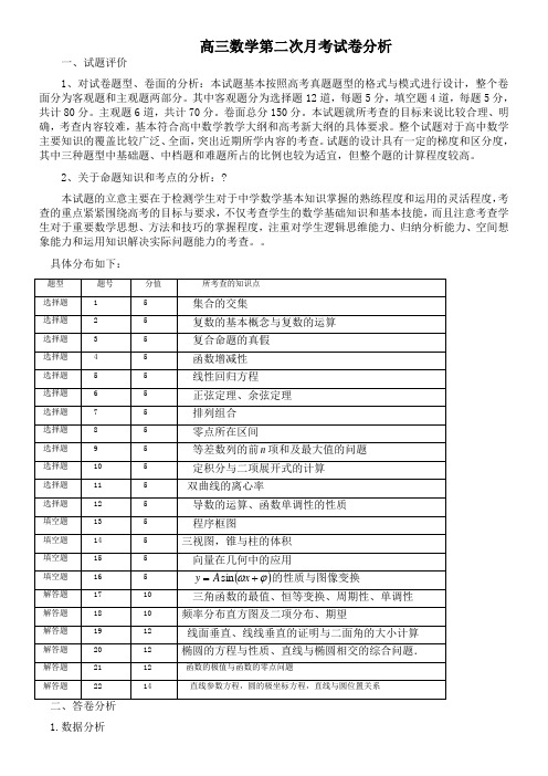 高三数学第2次月考质量分析