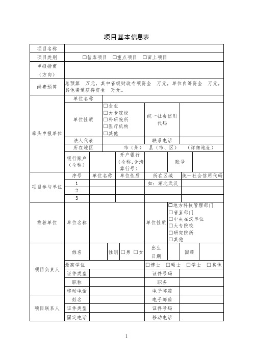 项目基本信息表