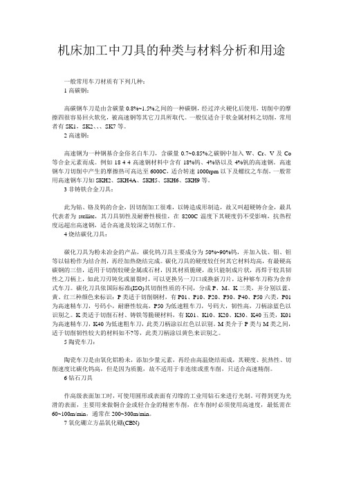 机床加工中刀具的种类与材料分析和用途