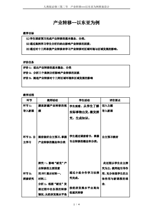 人教版必修三第二节 产业转移──以东亚为例教案设计