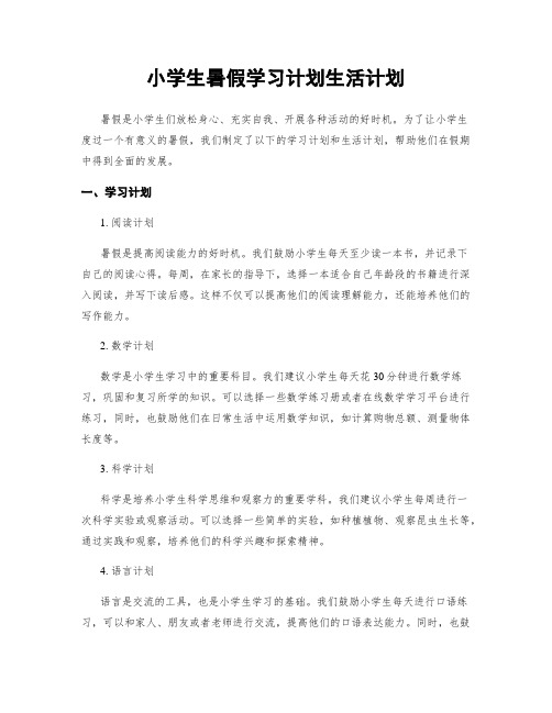 小学生暑假学习计划生活计划