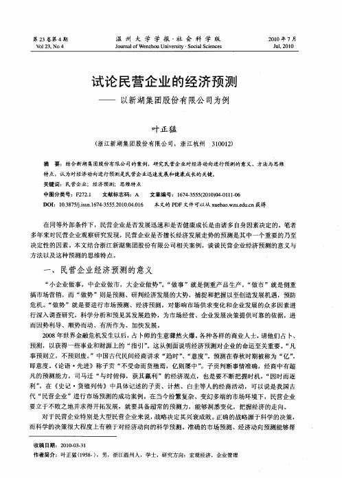 试论民营企业的经济预测——以新湖集团股份有限公司为例