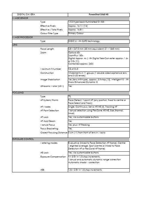 浩瀚光学 Canon PowerShot SX60 HS 数字相机产品说明书