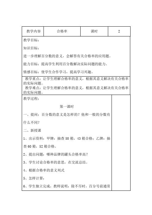 六年级数学上册教学设计_合格率