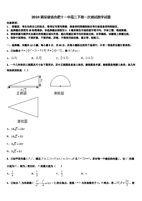 2024届安徽省合肥十一中高三下第一次测试数学试题