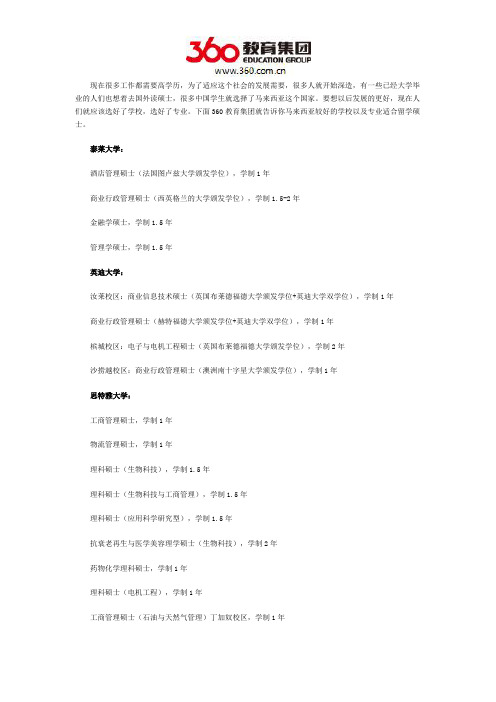 DIY留学：马来西亚大学硕士专业怎么样