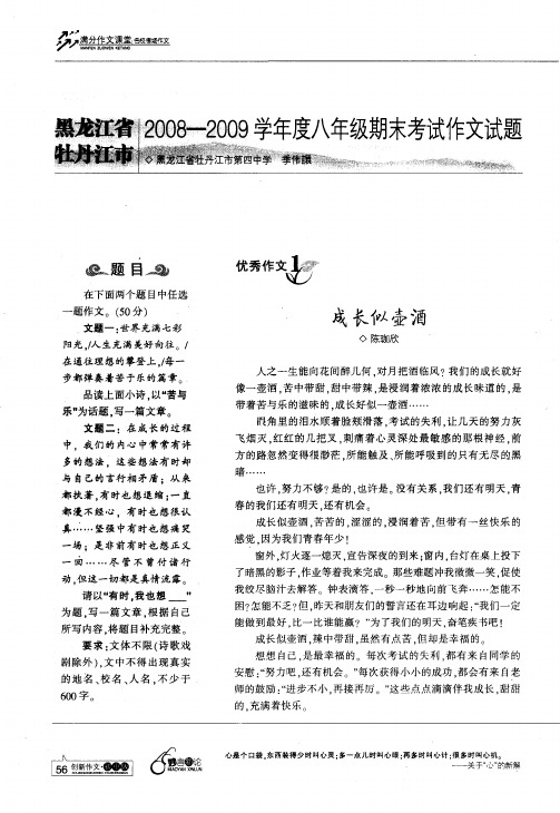 黑龙江省牡丹江市2008-2009学年度八年级期末考试作文试题