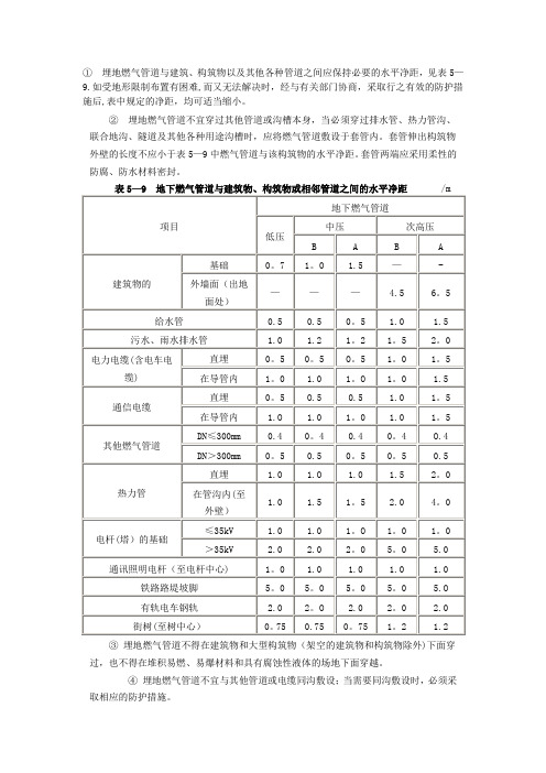 燃气管道与其他管道间距