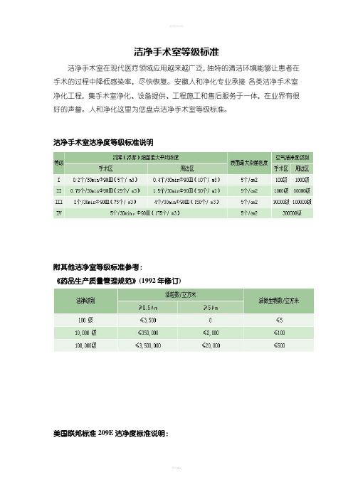 洁净手术室等级标准