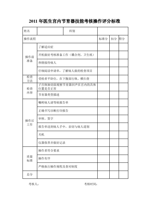 医生宫内节育器技能考核操作评分标准