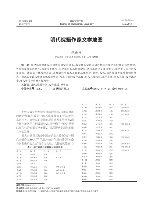 明代皖籍作家文学地图