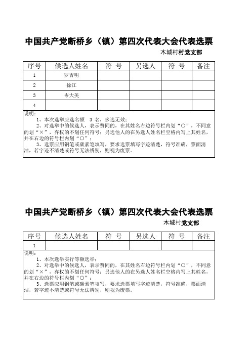 党代表选举票样