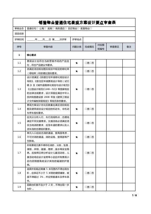 住宅景观方案设计要点审查表