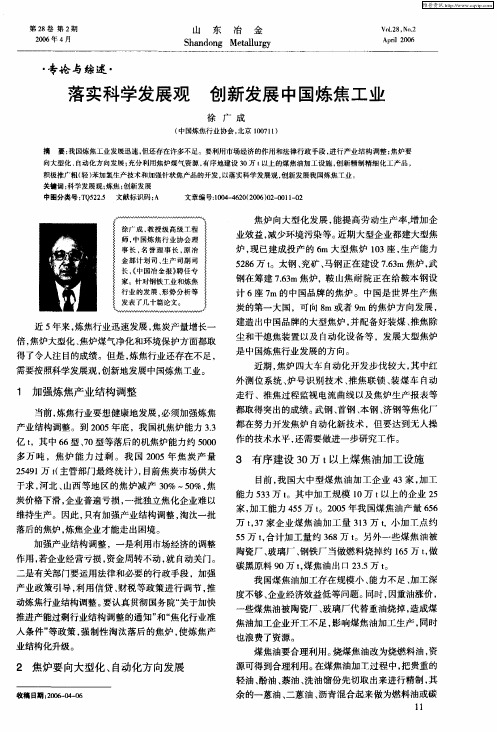 落实科学发展观 创新发展中国炼焦工业