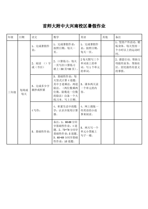 暑假作业三年级