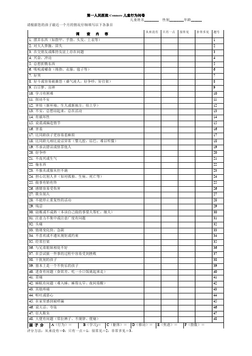 Cnooers儿童行为问卷