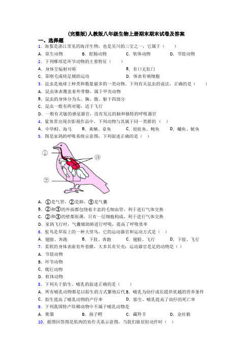 (完整版)人教版八年级生物上册期末期末试卷及答案