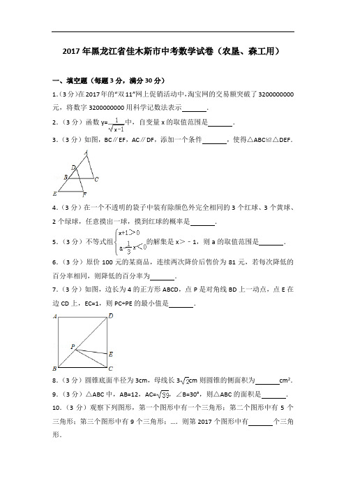 黑龙江省佳木斯市中考数学试卷(农垦、森工用)