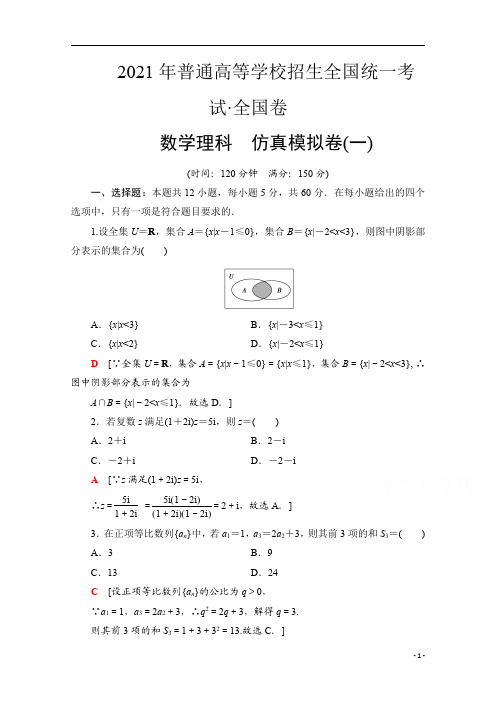 2021高考数学(理)统考版二轮复习仿真模拟卷1