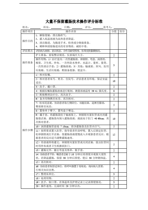 大量不保留灌肠技术操作评分标准