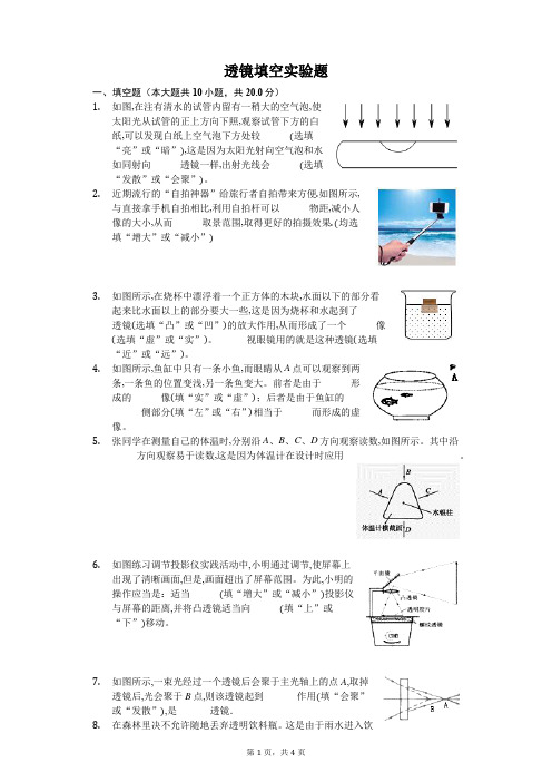 中考物理专题复习-透镜填空实验题