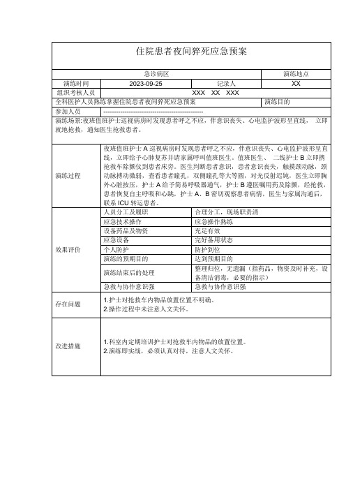 住院患者夜间猝死应急预案