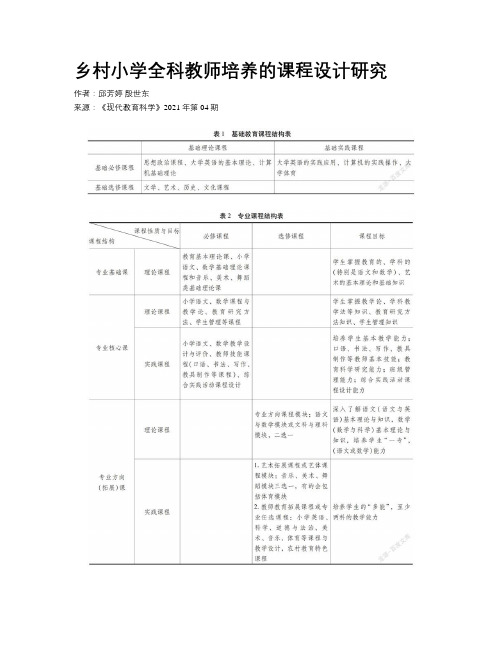 乡村小学全科教师培养的课程设计研究