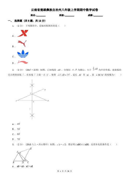 云南省楚雄彝族自治州八年级上学期期中数学试卷