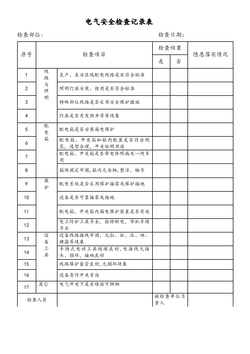 电气安全检查记录表