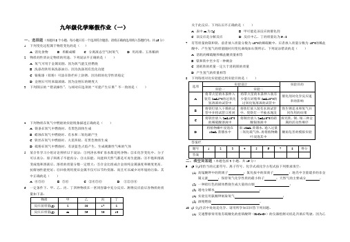 九年级化学寒假作业(一)