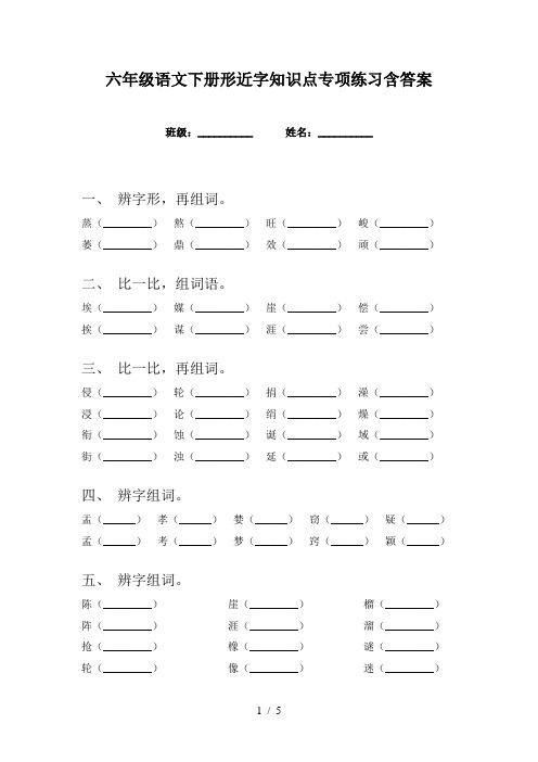 六年级语文下册形近字知识点专项练习含答案