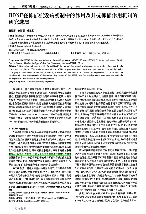 BDNF在抑郁症发病机制中的作用及其抗抑郁作用机制的研究进展]