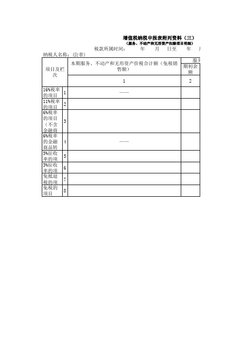 增值税纳税申报表附表三