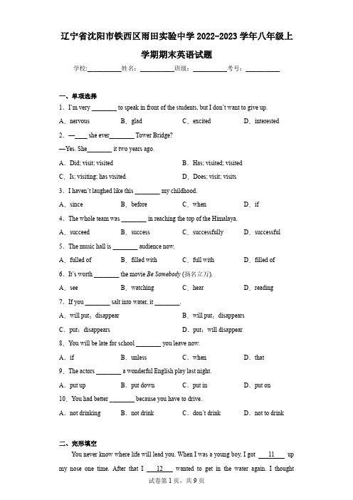 辽宁省沈阳市铁西区雨田实验中学2022-2023学年八年级上学期期末英语试题